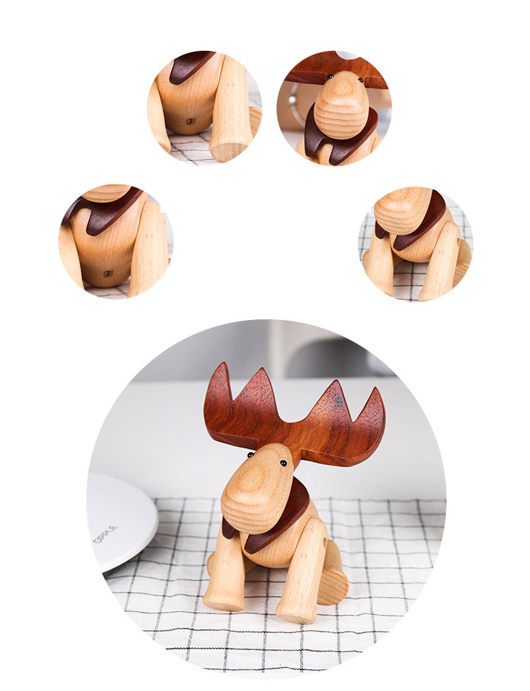 Moose Figurines Handmade Wooden Sculpture Decorations - Wooden Islands