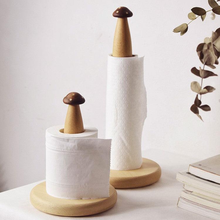 Mushroom Tissue Holder Wooden Handmade Roller Paper Stand - Wooden Islands