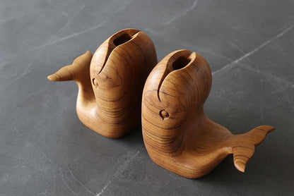 Pen holder Hand-Carved Whale Teak Wood - Wooden Islands