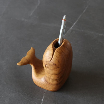 Pen holder Hand-Carved Whale Teak Wood - Wooden Islands