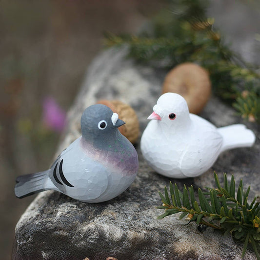 Pigeon Couple Figurines – Unique Home Decor - Wooden Islands