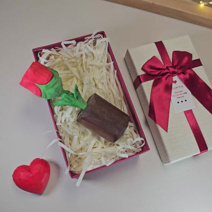 Handcrafted Wooden Rose & Heart Décor with Gift Box – Perfect Valentine’s Gift