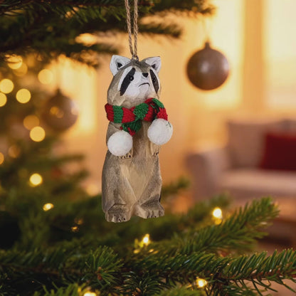 Raccoon with Scarf Hanging Christmas Tree Ornament – Gift Box Included