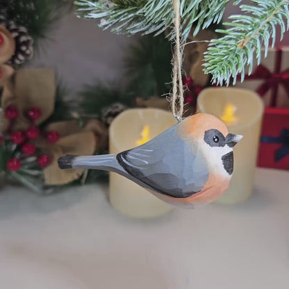 Black-throated Bushtit Wooden Hanging Christmas Tree Ornament