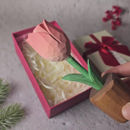 Tulip Hand-Carved Wooden Flower With Gift Box Packing