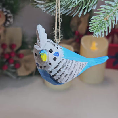 Budgerigar Wooden Hanging Christmas Tree Ornament