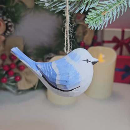 Azure Tit Wooden Hanging Christmas Tree Ornament