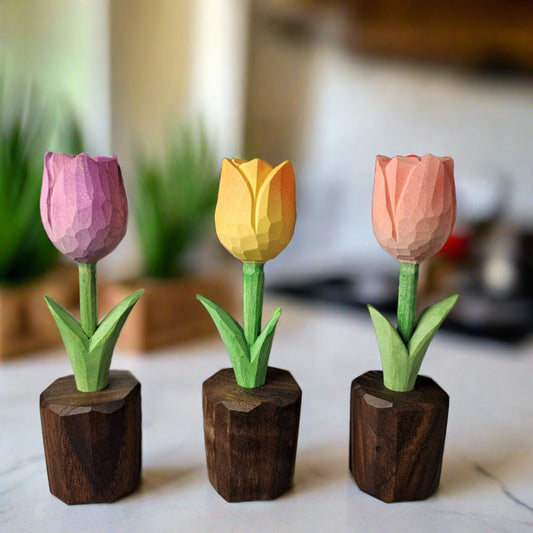 Tulip Hand-Carved Wooden Flower - Wooden Islands