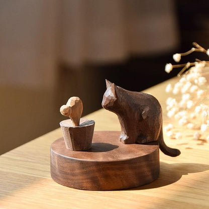 Wooden Hand-Carved Diffuser Decor for Essential oils Cat Meet with Meat DC - Wooden Islands