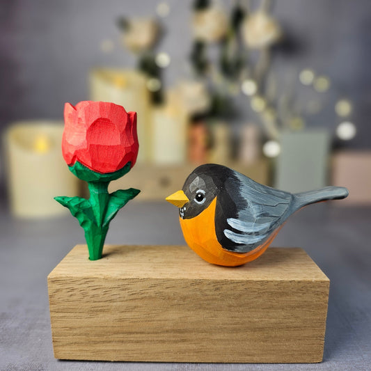 American Robin With Rose - Wooden Islands