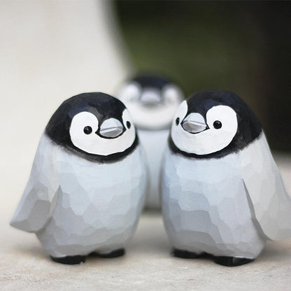 Baby penguin Figurines Hand Carved Painted Wooden - Wooden Islands