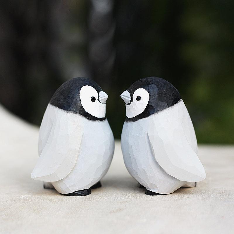 Baby penguin Figurines Hand Carved Painted Wooden - Wooden Islands