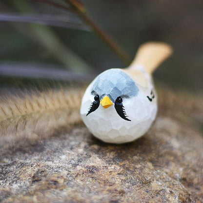 Bearded Tit Figurines Hand Carved Painted Wooden - Wooden Islands