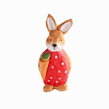 Bunny holding A Carrot Hand-Carved Figurine - Wooden Islands