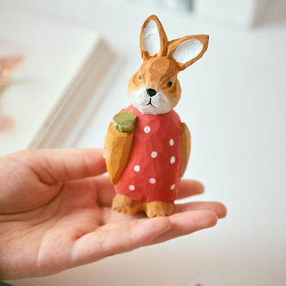 Bunny holding A Carrot Hand-Carved Figurine - Wooden Islands