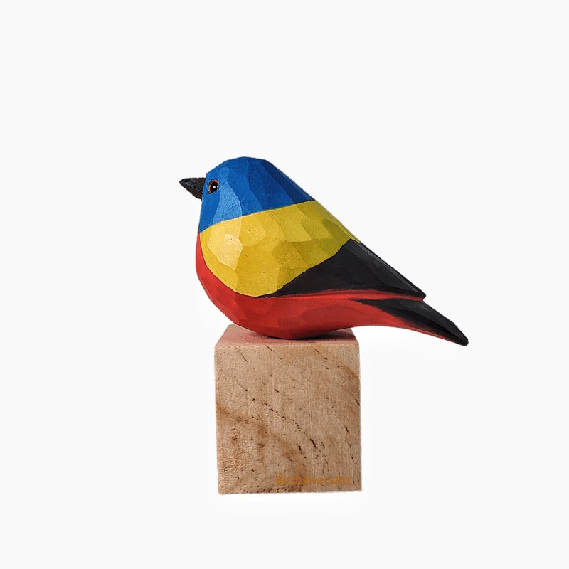 Bunting Figurine Hand Carved Painted Wooden Bird - Wooden Islands