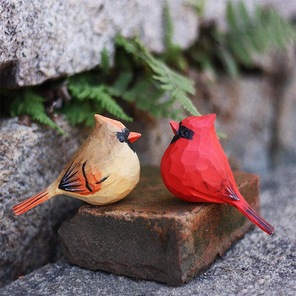 Cardinal Bird Figurines Painted Wooden - Wooden Islands
