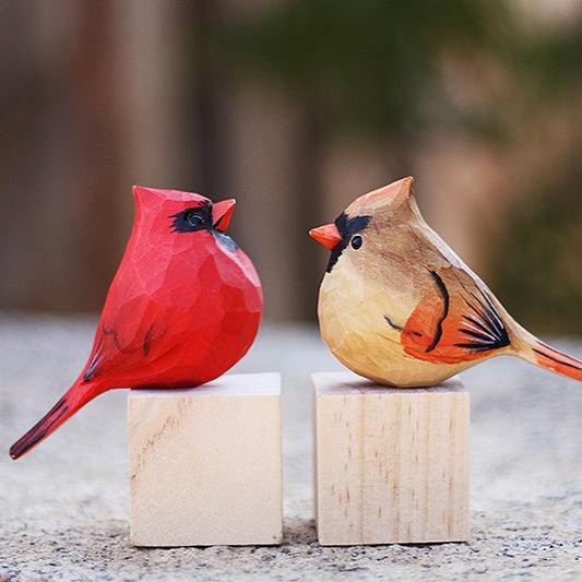 Cardinal Bird Figurines Painted Wooden - Wooden Islands