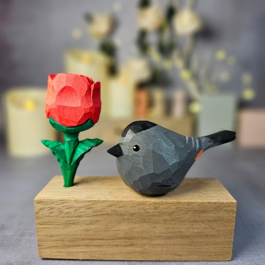 Catbird with Rose - Wooden Islands