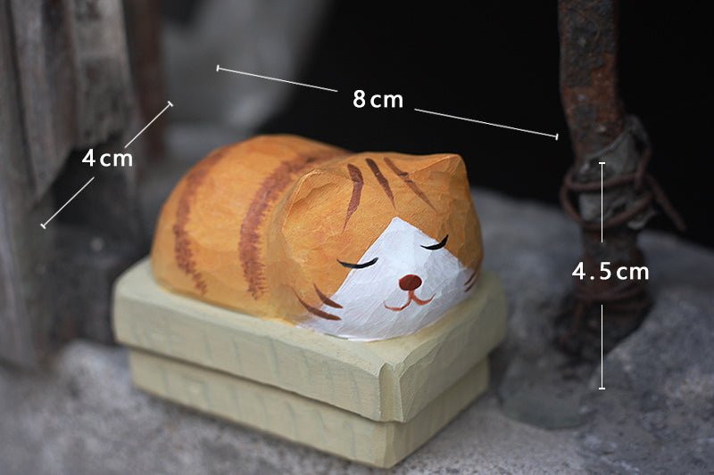 Charming Cardboard Cat Sculpture - Hand-Painted Wooden Figurine for Feline Aficionados - Wooden Islands
