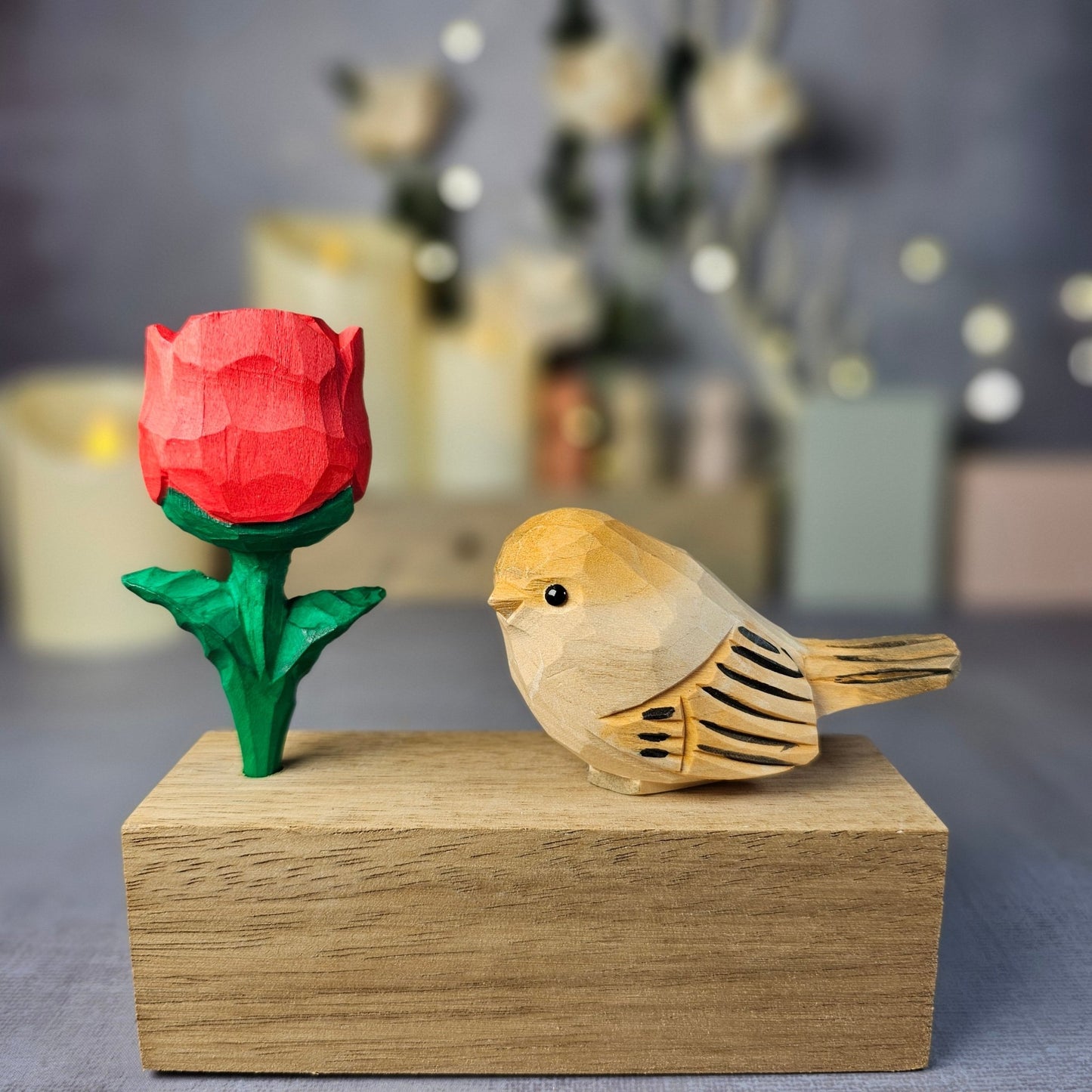 Chubby Bird with Rose - Wooden Islands
