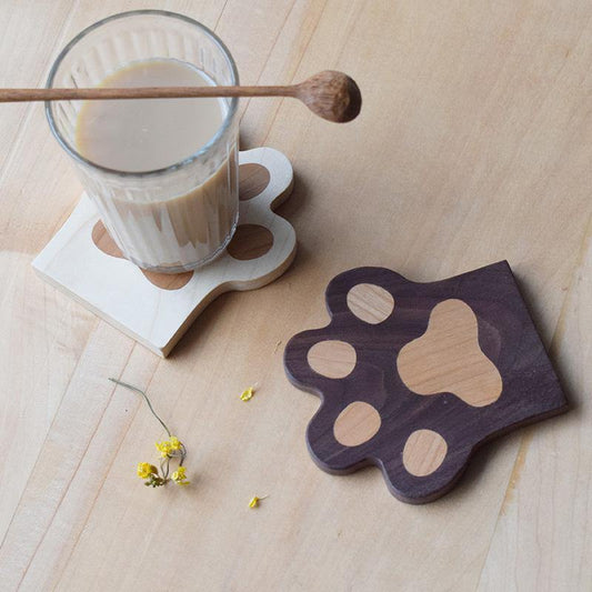Cup Coaster Wooden Cat Paw Hand Carved Cute Caster - Wooden Islands
