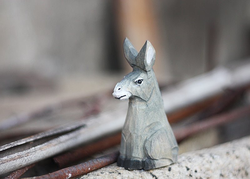 Donkey Sculpted Hand-Painted Animal Wood Figure - Wooden Islands