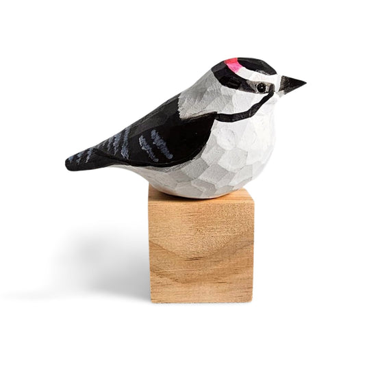 Downy Woodpecker Sculpted Hand Painted Bird Wood Figurines - Wooden Islands