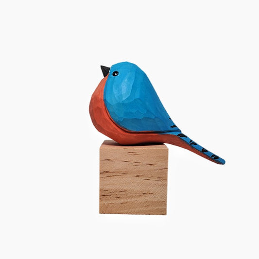 Eastern Bluebird Figurine Hand Carved Painted Wooden - Wooden Islands