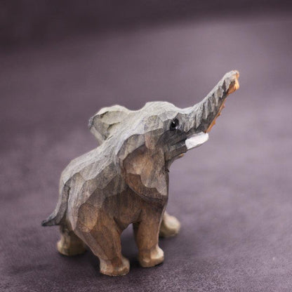 Elephant Sculpted Hand-Painted Animal Wood Figure - Wooden Islands