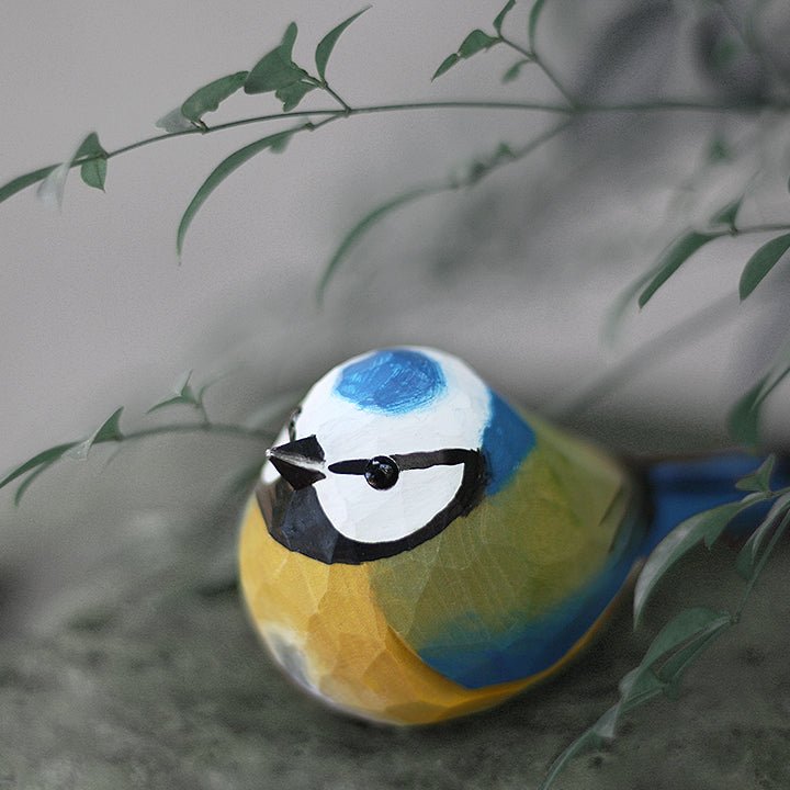 Eurasian blue tit Figurine Hand Carved Painted Woode - Wooden Islands