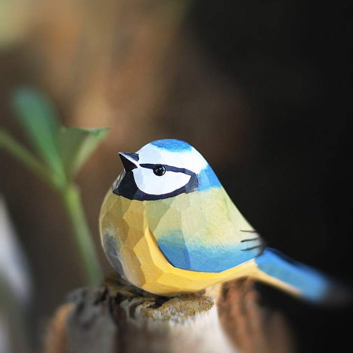 Eurasian blue tit Figurine Hand Carved Painted Woode - Wooden Islands