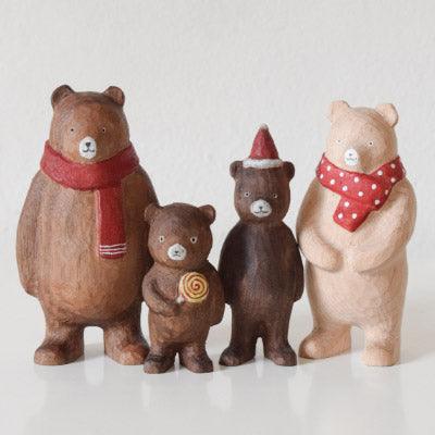 Family Bear Figurines | Hand Carved Painted Wooden Animal Home Decor sculpture ornaments - Wooden Islands