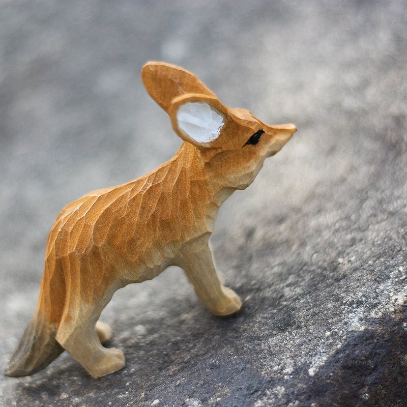 Fennec Fox Sculpted Hand-Painted Animal Wood Figure - Wooden Islands
