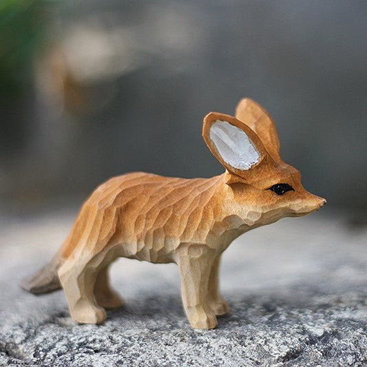 Fennec Fox Sculpted Hand-Painted Animal Wood Figure - Wooden Islands