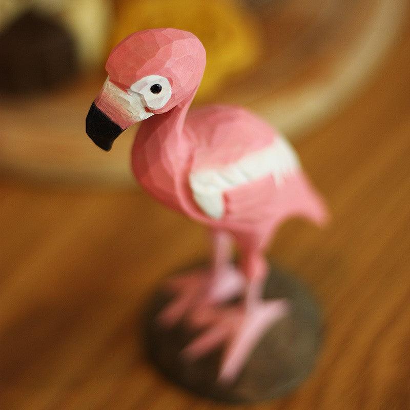 Flamingo Bird Figurines Hand Carved Painted Wooden - Wooden Islands