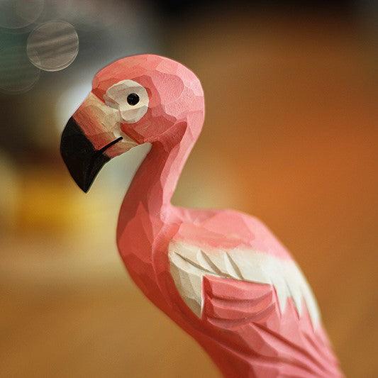 Flamingo Bird Figurines Hand Carved Painted Wooden - Wooden Islands