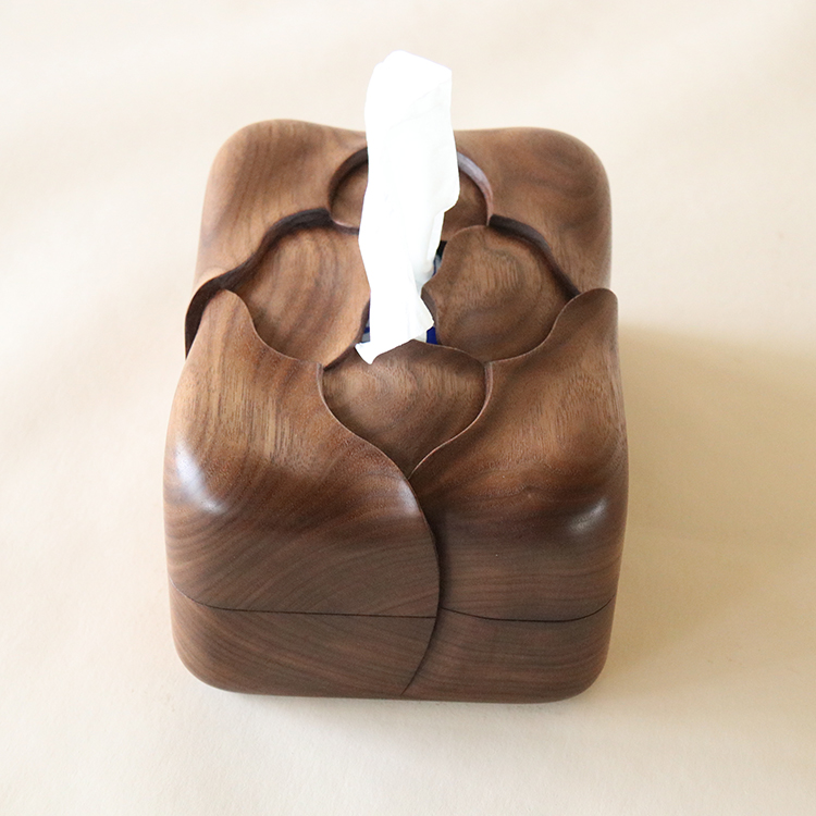 Flower shape Tissue Box Cover Wooden Hand Carved Home Decoration - Wooden Islands