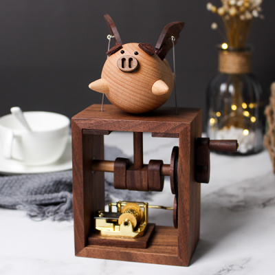 Flying Pig Hand Cranked Music Boxes Wooden Handmade - Wooden Islands