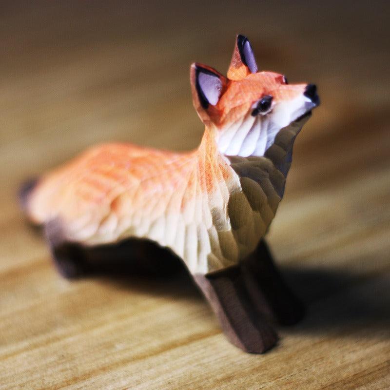 Fox Sculpted Hand-Painted Animal Wood Figure - Wooden Islands