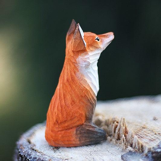 Fox Sculpted Hand-Painted Animal Wood Figure - Wooden Islands