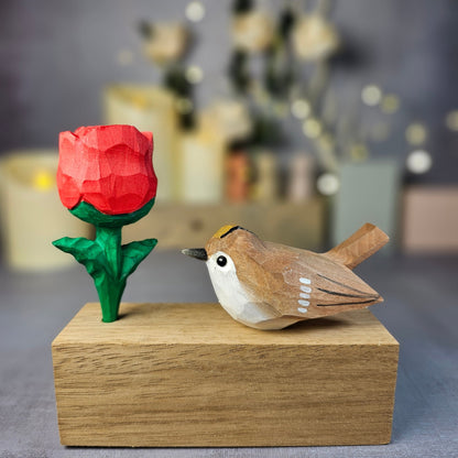 Goldcrest with Rose - Wooden Islands