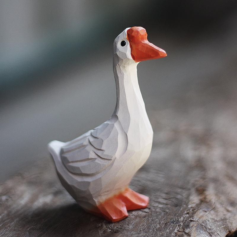 Goose Figurines Hand Carved Painted Wooden - Wooden Islands