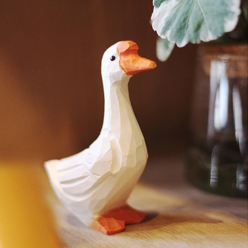 Goose Figurines Hand Carved Painted Wooden - Wooden Islands