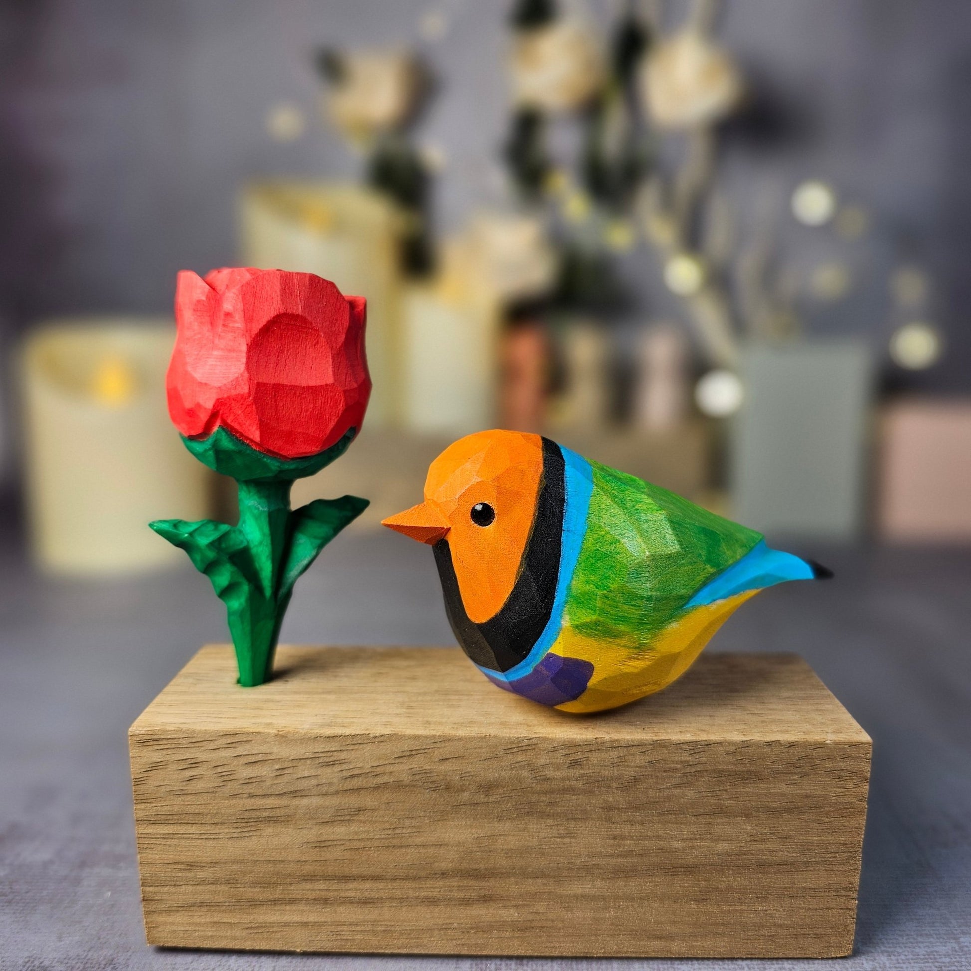 Gouldian Finch with Rose - Wooden Islands