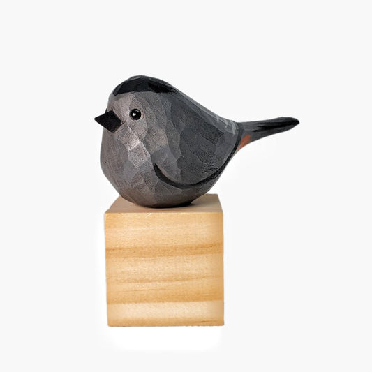 Gray Catbird Hand Carved Painted Wooden Bird Figurine - Wooden Islands