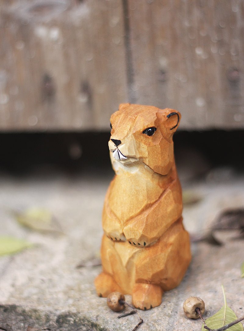 Groundhog Sculpted Hand-Painted Animal Wood Figure - Wooden Islands
