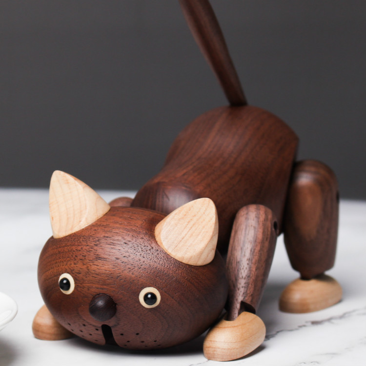 Handmade Robot Cat wooden figurines_F - Wooden Islands