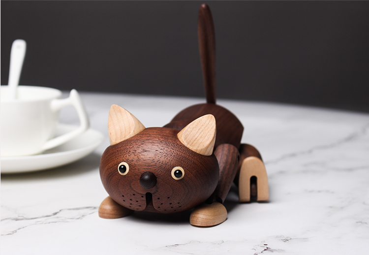 Handmade Robot Cat wooden figurines_F - Wooden Islands