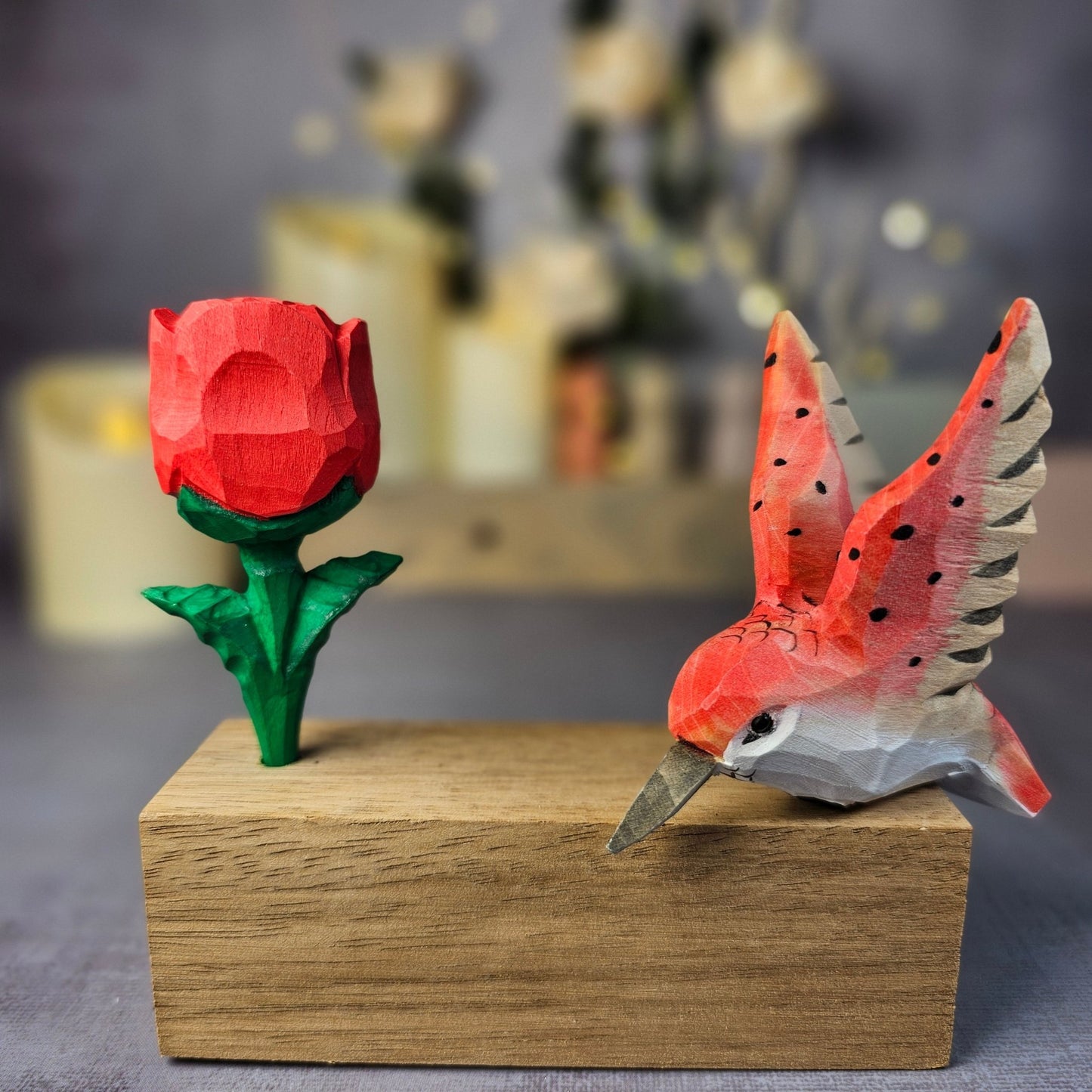 Hummingbird A with Rose - Wooden Islands